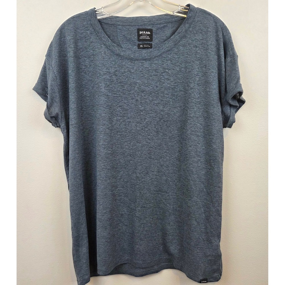 Prana Womens Cozy Up T-Shirt XL Blue Gray Heather Hemp Blend Short Sleeve Top